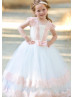 Cap Sleeve Ivory Tulle Pink Lace Flower Girl Dress